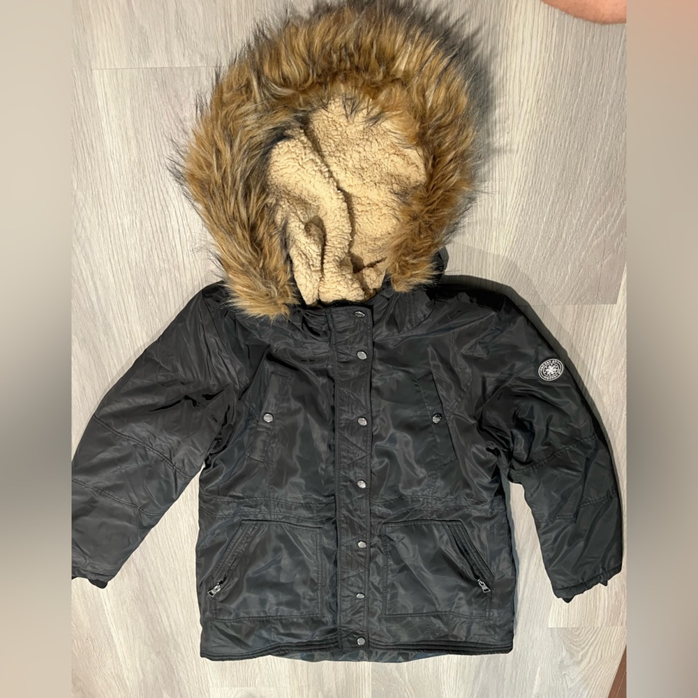 Madden Girl Black Puffer Jacket with Faux Fur Hood